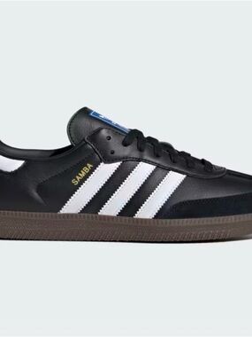 adidas Black Leather Samba Sneakers with White Stripes